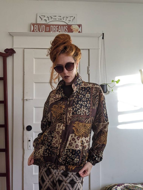90s Vintage Silk Windbreaker Style Leopard Print J