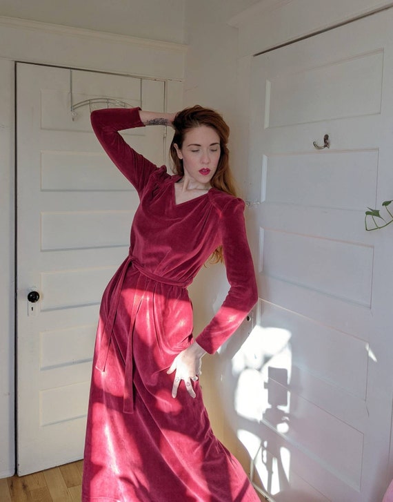 70s 80s Velour Medieval-Inspired Vintage Maxi Dres