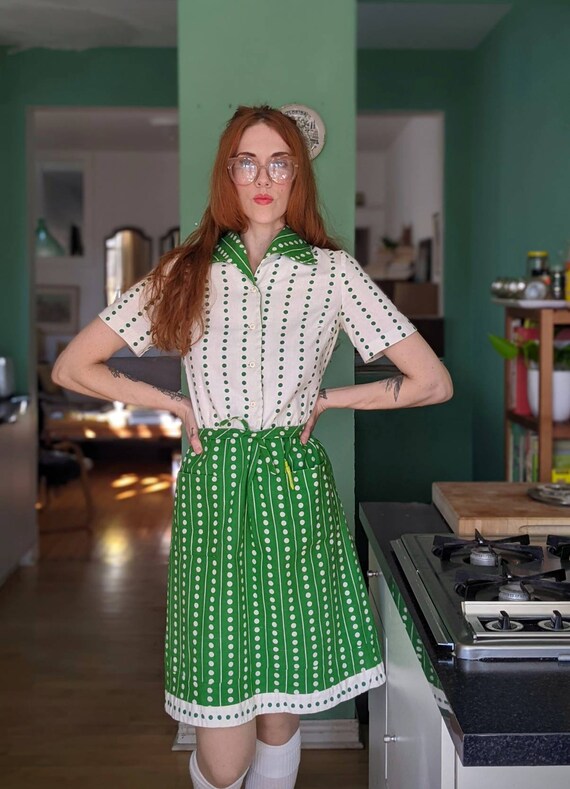 Vintage 70s Polka Dot Dress Retro 