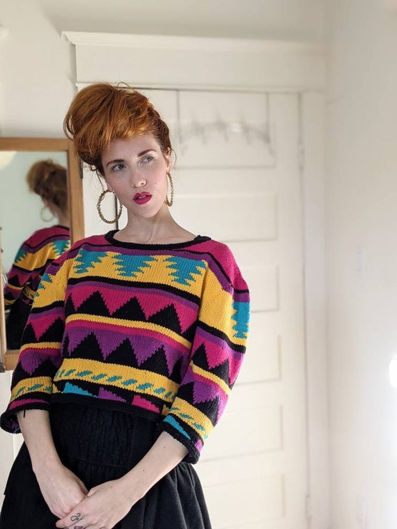 90s Vintage Hand Knit Sweater in Multi 