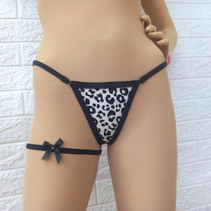 Leopard Print Cotton String Thong – Handmade Animal Print Lingerie – Leg Garter - Soft Everyday Underwear