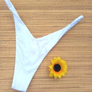 High Cut White Cotton Thong – Seamless Strap Panty – Minimalist Soft Underwear