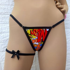 Graffiti Print Cotton String Thong – Women’s Lingerie – Leg Garter - Handmade Colorful Festival Panties