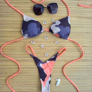 Camouflage pattern high cut Thong bikini set Triangle bikini  V-front bikini