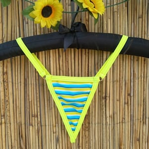 Neon Stripe Thong – Yellow Turquoise White Micro G-String – Colorful Festival Lingerie