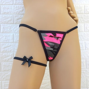 Pink Camo String Thong – G-String Panty – With Gift Leg Garter - Sexy Women’s Underwear