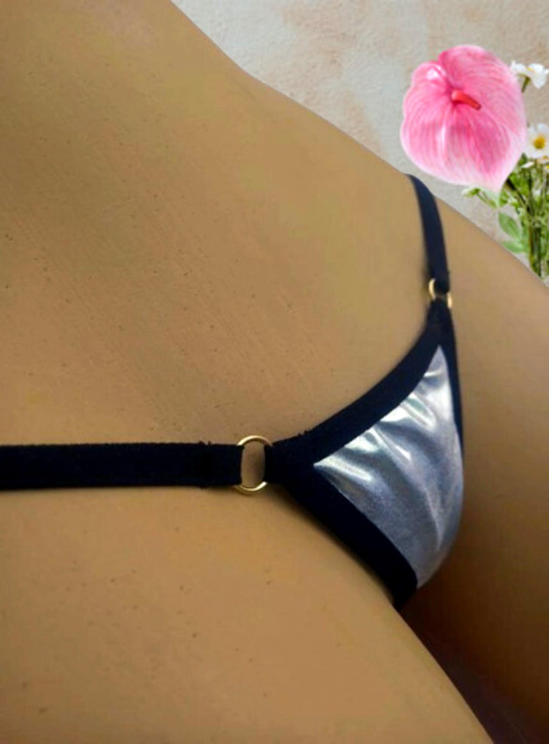 Silver Micro String Thong – Black Strap, Minimal Coverage, Sexy ...