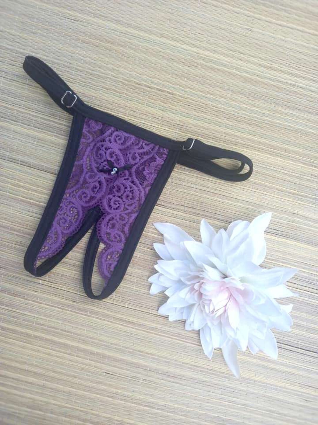 See Through Lace Crotchless G String Thong Panties Open Front Etsy