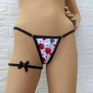 Cherry Print Thong – Strappy Women’s Panty – Gift Leg Garter - Cute Fruit Lingerie