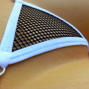 Black Fishnet Micro Thong – Sheer See-Through Panty with White Straps