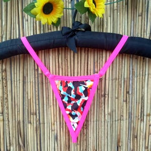 Neon pattern micro string thong panties