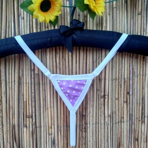Purple Polka Dot Micro Thong – White Strappy Minimalist Lingerie