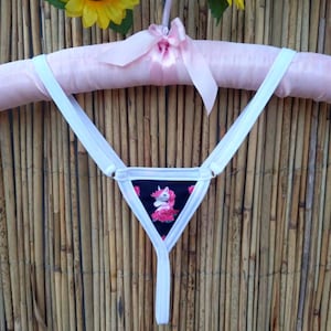 Micro Unicorn Thong – Strappy Minimalist Lingerie – Cute Unique Print Panties – Handmade Underwear for Women