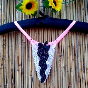 White-black lace woman string thong
