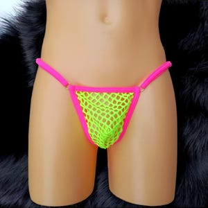 Perizoma a rete giallo neon da uomo con spalline regolabili rosa neon – Tanga in rete maschile