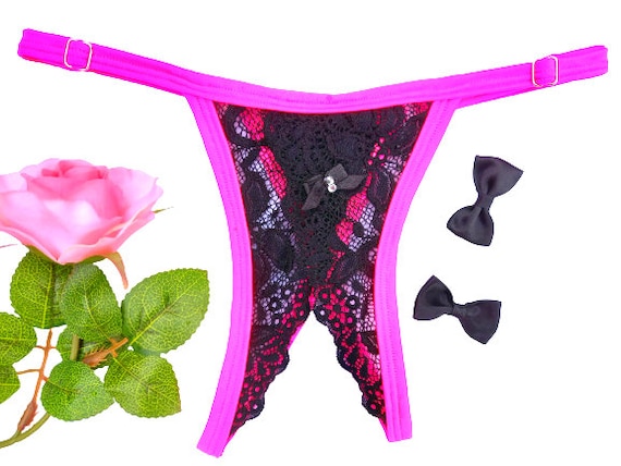 See Through Lace Micro Crotchless G-string Thong Panties 
