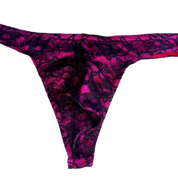 Men's hot pink lace  Thong Man Stretchy thong Men’s Super Slim Thong Swimsuit