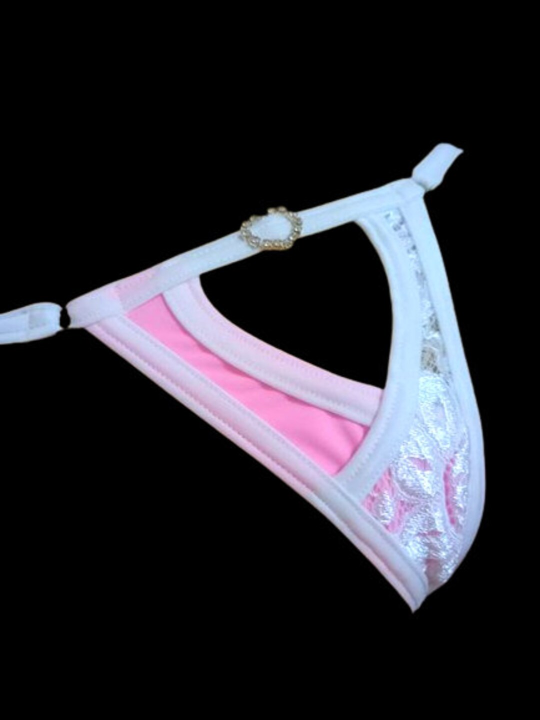 Open Front Lace Micro String Thong With Heart Rhinestone - Etsy