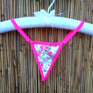 Floral Cotton Thong – Neon Pink Strappy Panties – Colorful Festival Lingerie – Sexy Minimal Underwear