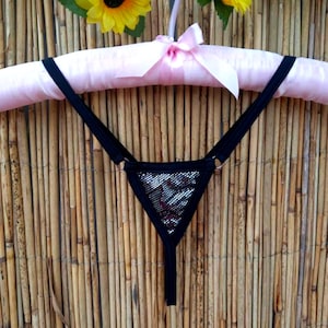 Black holographic sparkly micro string thong panties