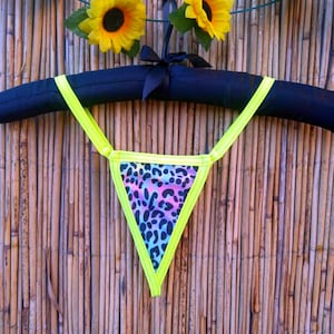 Animal Print Thong – Neon Yellow Strap Micro G-String – Wild Print Sexy Panties