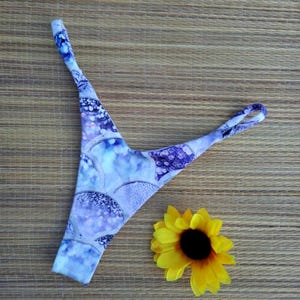 Lilac Mermaid Print Thong – High Cut Seamless Cotton Panty – Fully Lined Underwear