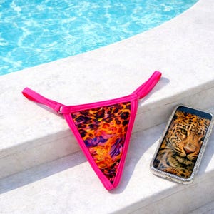 Microstring string met neon luipaardprint | Uitdagende lingerie met dierenprint | Handgemaakt statement-ondergoed