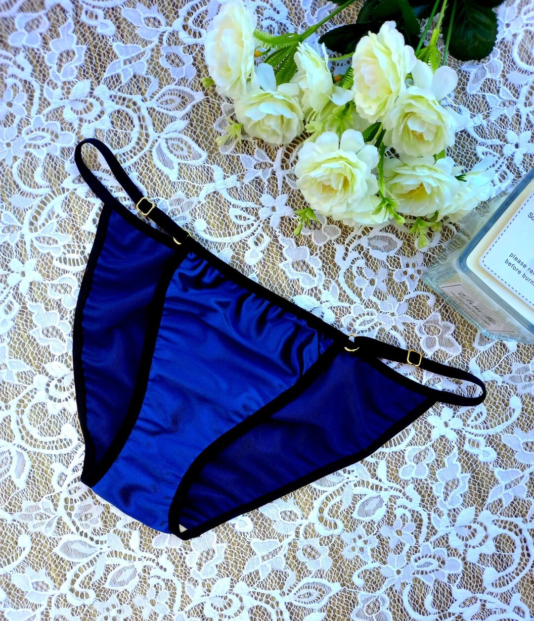 Dark Blue Satin String Panties - Etsy