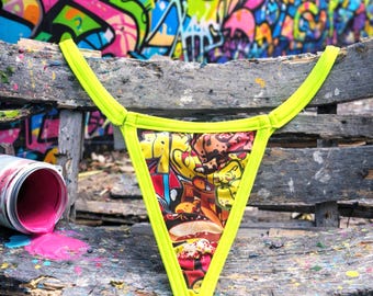 Neon Graffiti String Thong Sexy Underwear Fun Colorful Thong