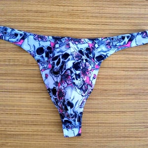 Skull Print Men’s Thong – Handmade Spandex Male Underwear – Skull Lingerie Gift for Him