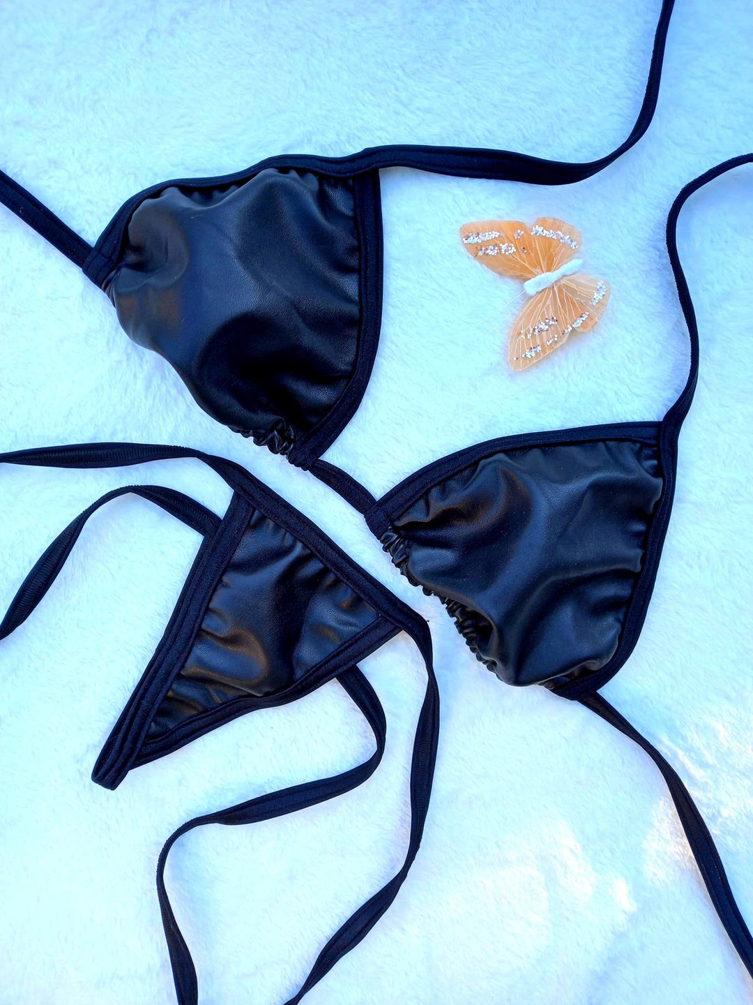 Leather Thong Bikini Set Stripperwear Exotic Dance Wear String Bikini