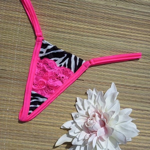 Zebra print-hot pink lace micro string thong