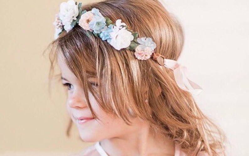 flower girl birthday wedding Blue and blush pink flower crown