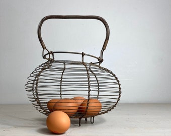 New French Country Farmhouse Rustic METAL WALL BASKET Leather Strap Handle