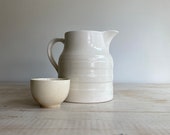 Large White Vintage Ribbed English Ironstone Jug, Old Milk Pitcher, Country Kitchen