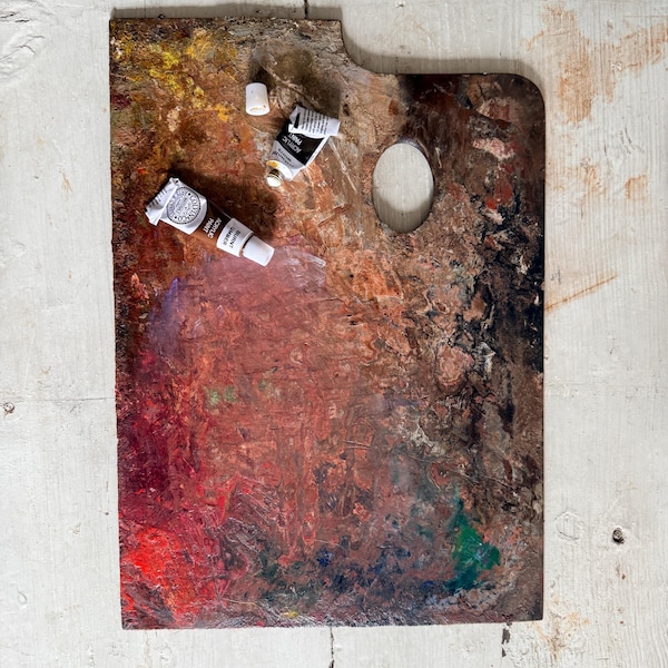 Vintage French wood rectangle paint pallet/ palette