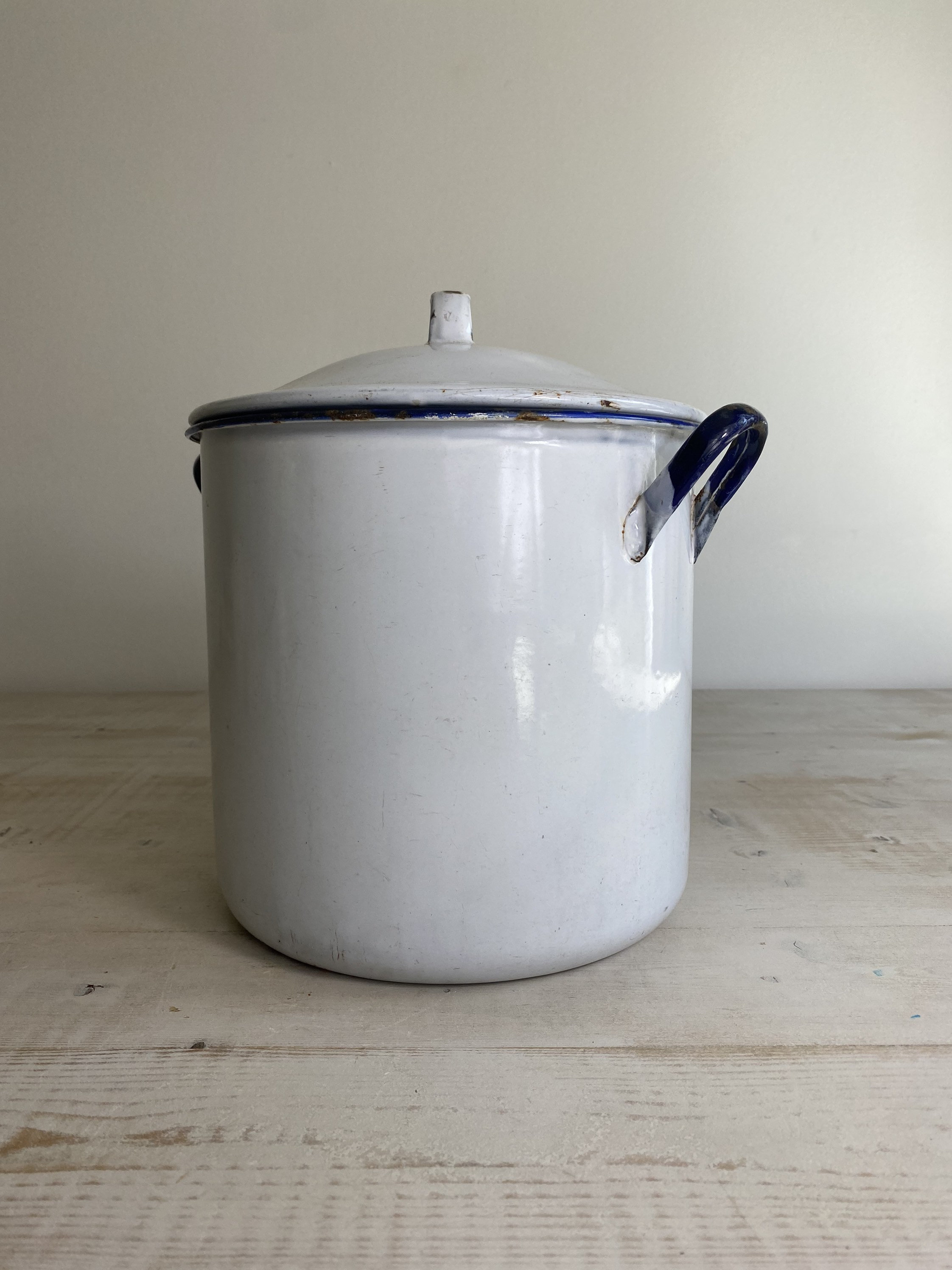 Vintage White Flour Enamel Storage Pot With Lid Old Metal Etsy