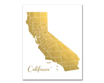 Golden State of Mind California Faux Gold Foil State Print 8 x 10
