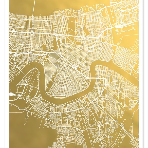 New Orleans Map Gold Foil Print