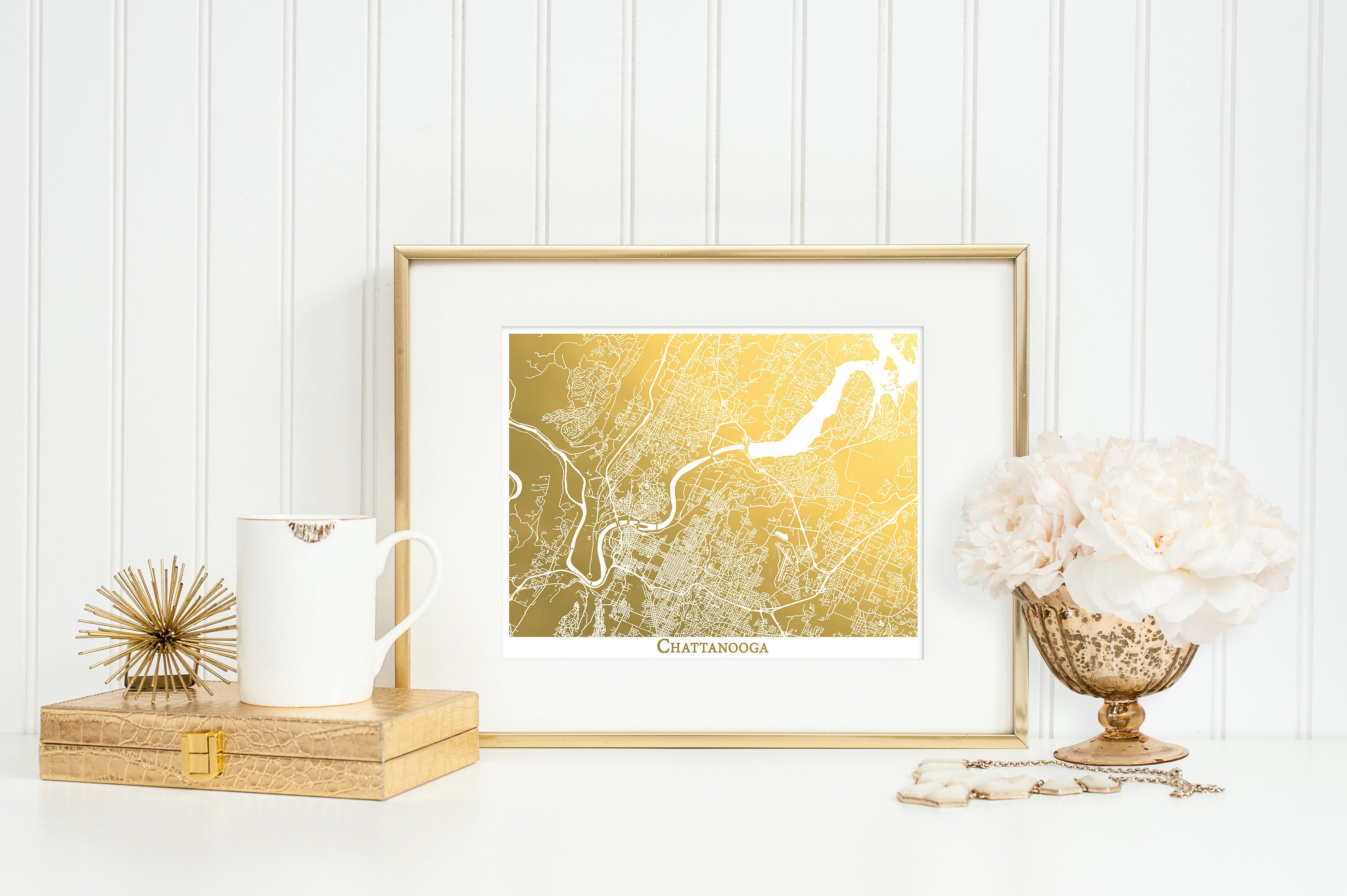 Art & Collectibles Gold Foil Map Map Print Chattanooga Map Gold Foil