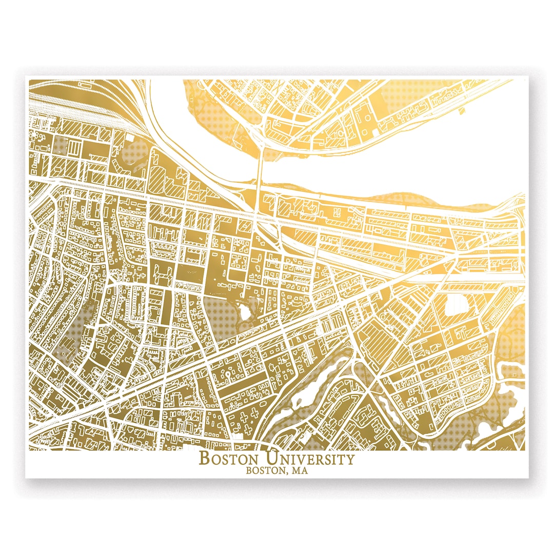 Boston University Map Genuine Foil Campus Map of Boston - Etsy