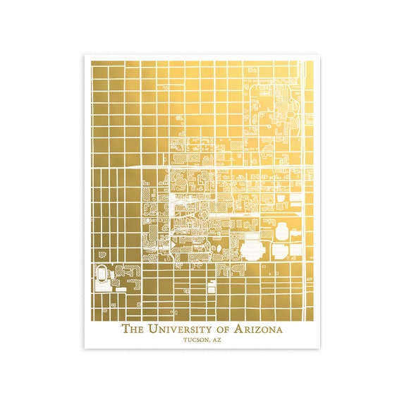 University Of Arizona Campus Map University Of Arizona College Campus Map Gold Foil Map Of | Etsy Australia