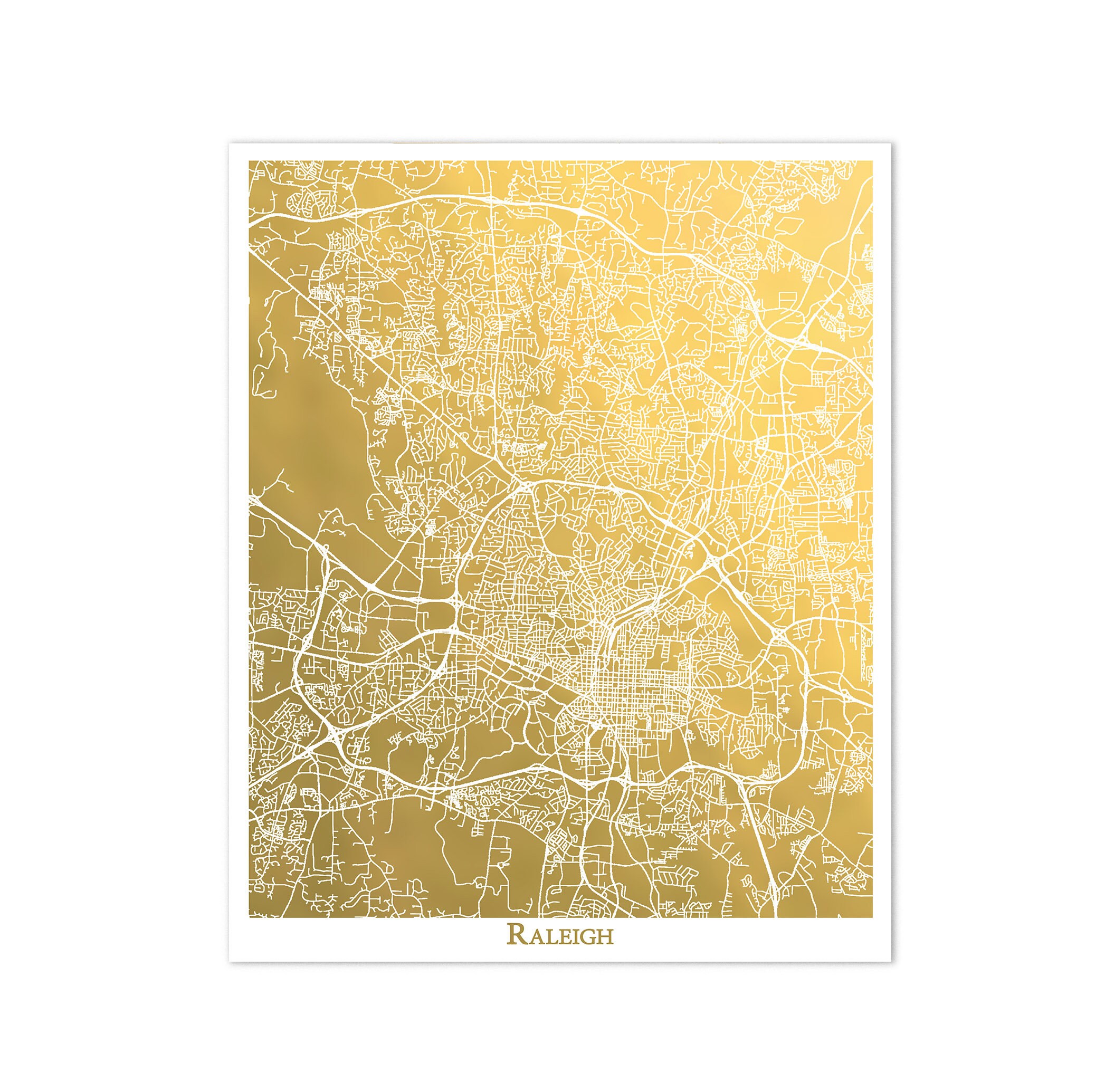 Raleigh NC Map Gold Foil Print Map of Raleigh College Gift | Etsy