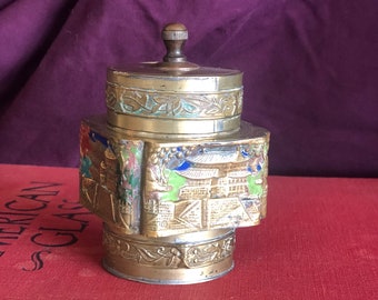 Antique Chinese Brass Enamel Snuff/Trinket Box 1910's