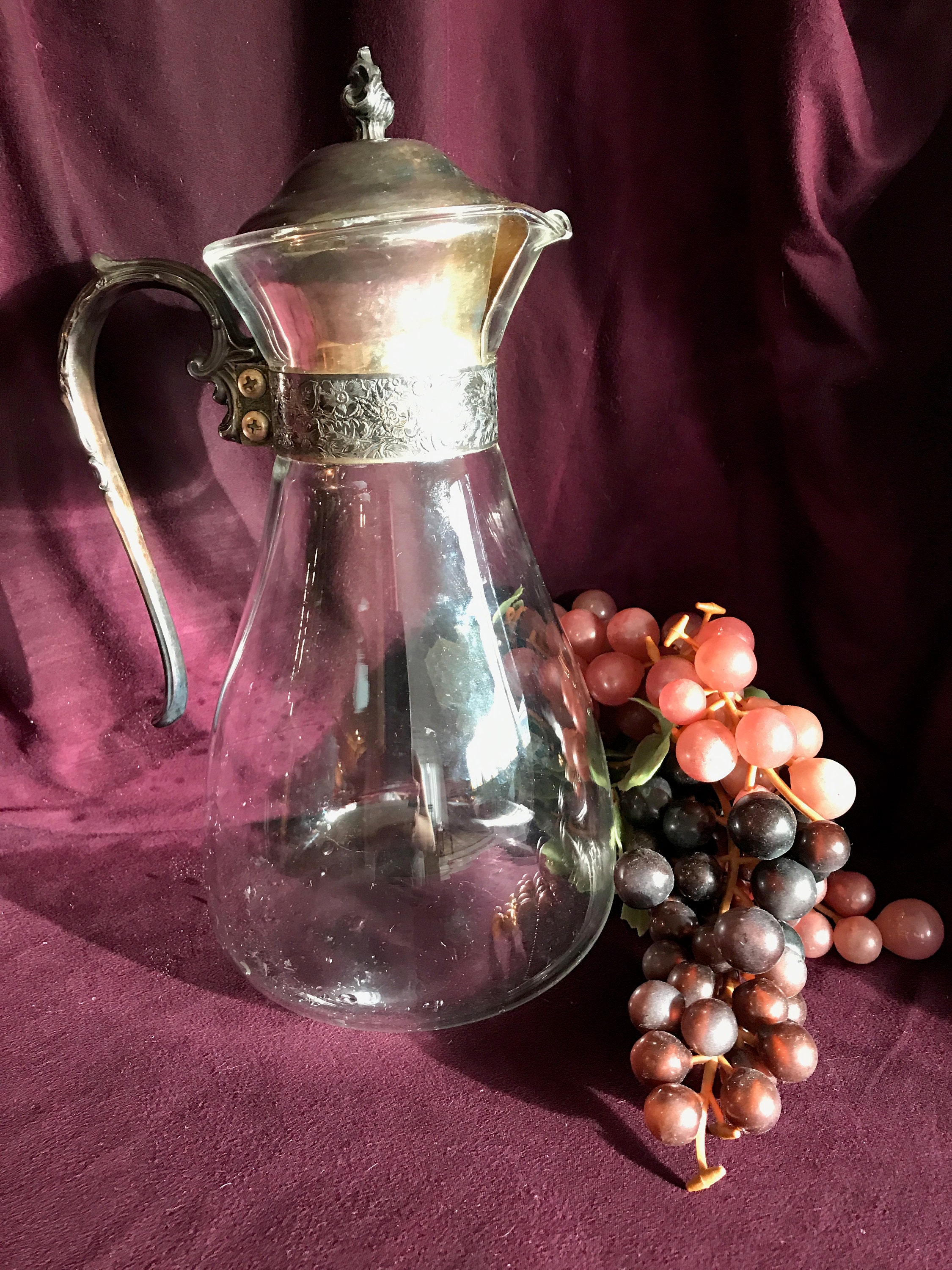 Water/Ice Tea Glass Carafe/decanter with Silver Plated Collar Etsy