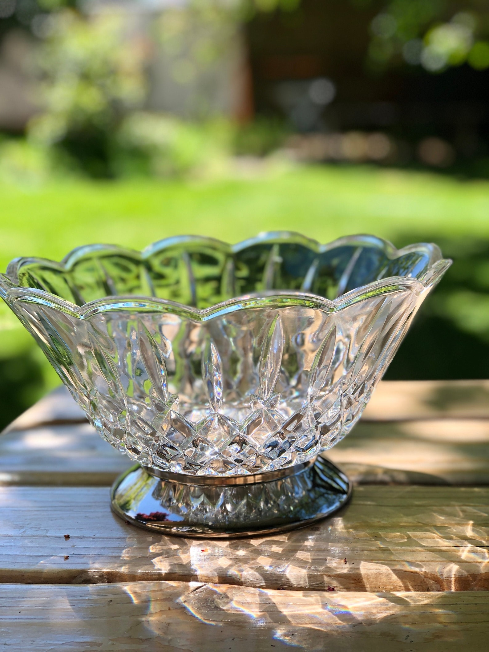 Mid Century Crystal Fruit Bowl with Silver Plate Base Etsy