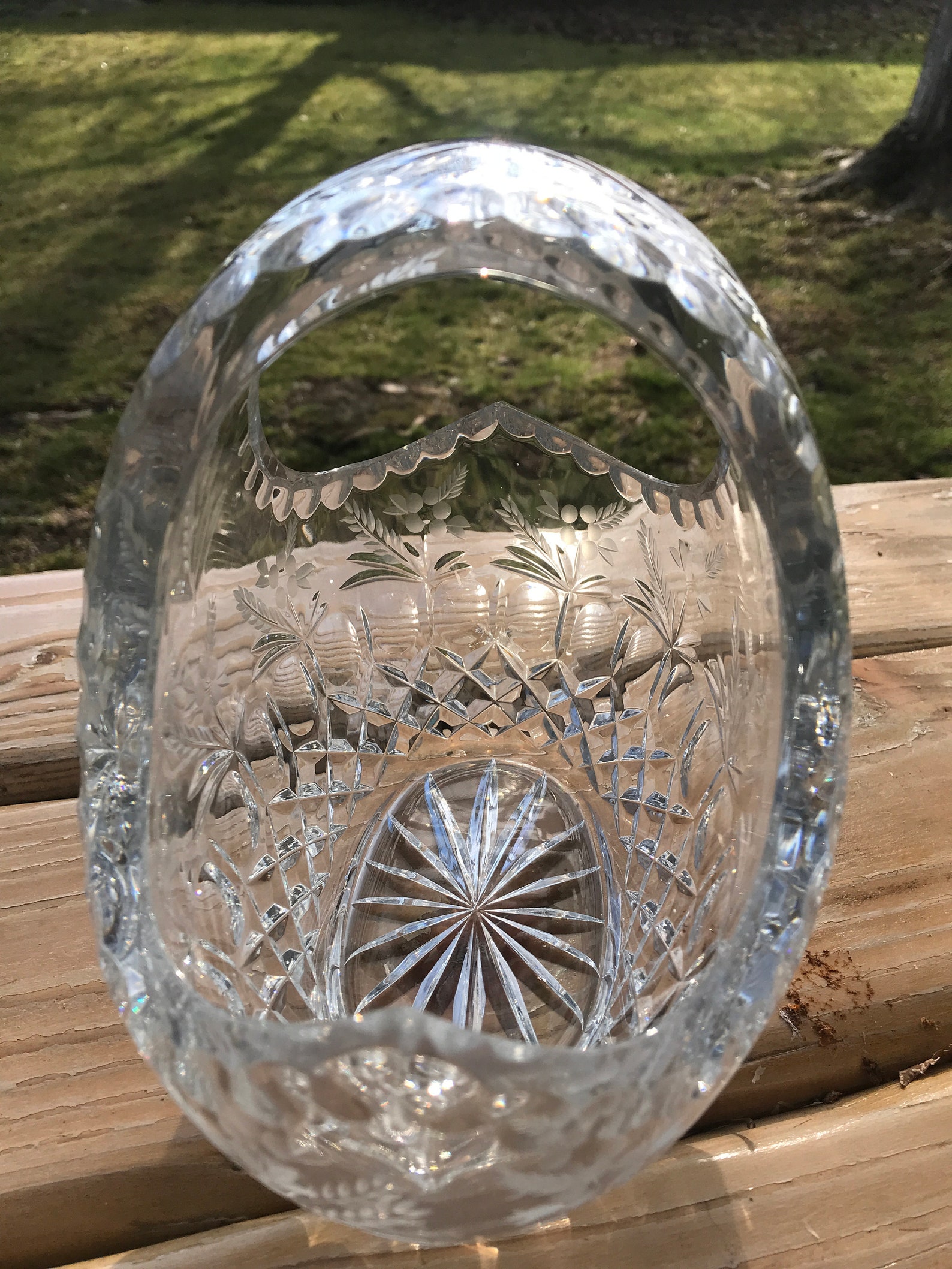 Genuine Crystal Fruit Basket Bowl With Wide Handle Etsy