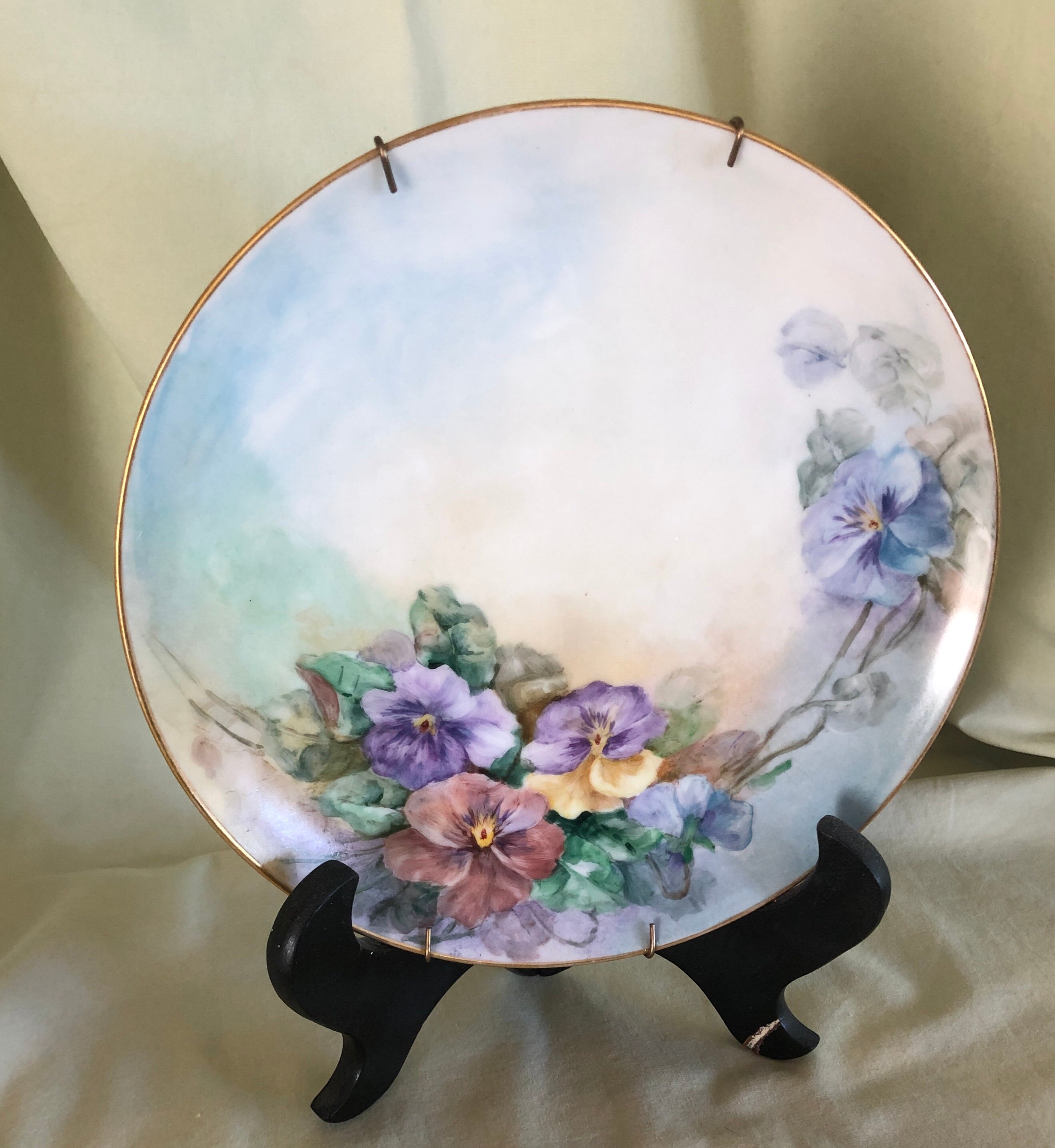 Antique Victorian Floral Cabinet Plate, Hand Painted, Signed