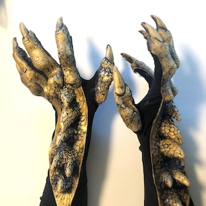 Golden Gold Dragon Claws Hands Adult Halloween Hand Made USA Costume Gloves