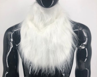 White Hairy Neck & Chest Cover Animal Add to Any Adult Halloween Mask or Costume